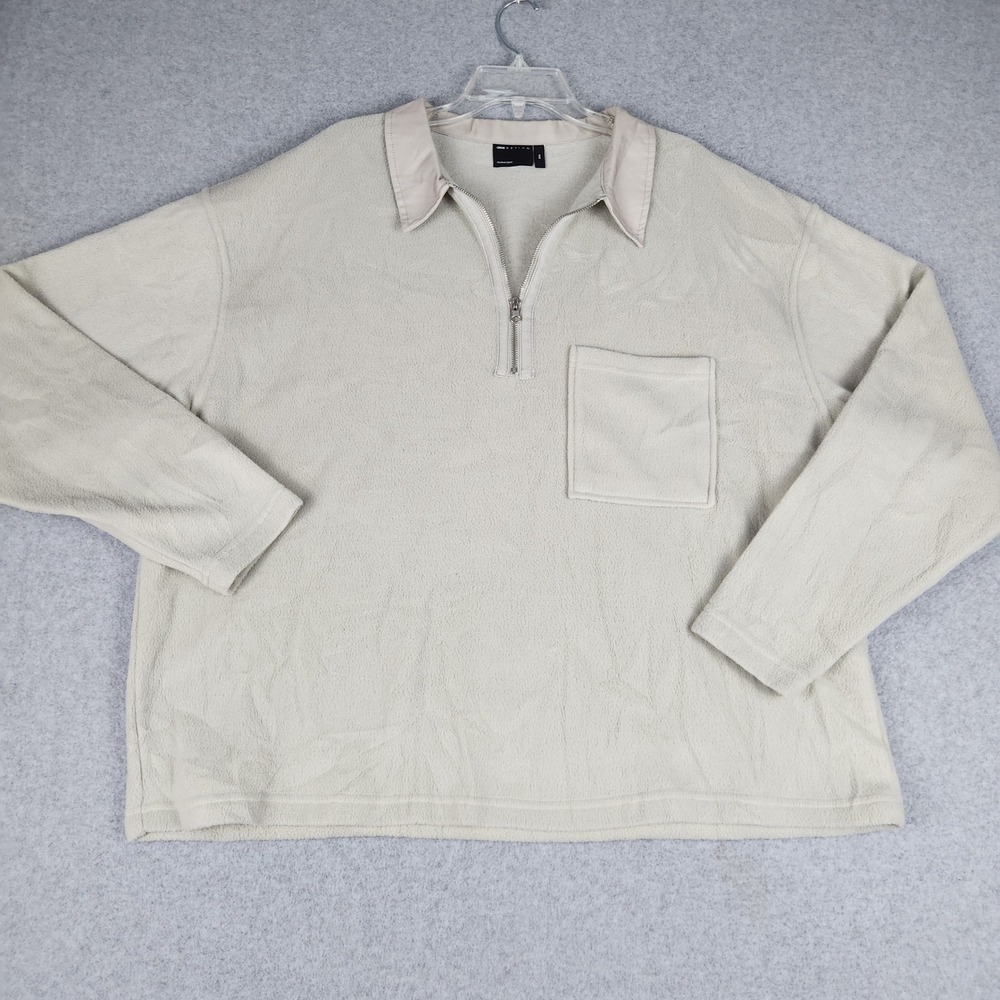 ASOS‎ DESIGN Sweatshirt Unisex 2XL Beige Fleece Quarter Zip Collared Relaxed Fit